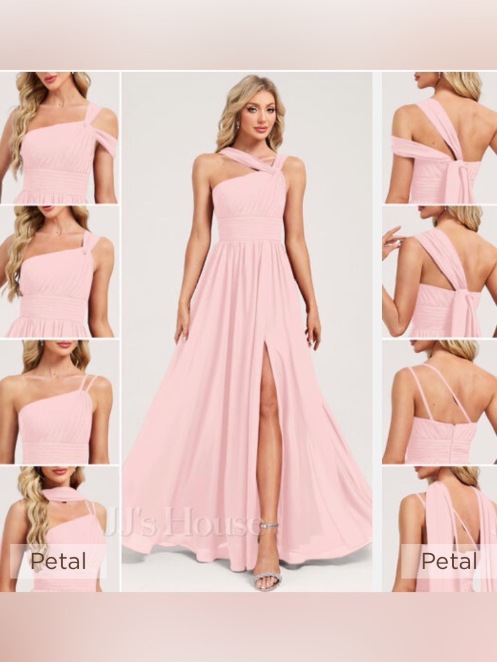 NWT JJs House Light Pink One-Shoulder A-Line Shoulder Bridesmaid Chiffon Dress